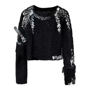 Y2K Grunge Crop Sweater: Dark Academia Pullover with Gyaru Style