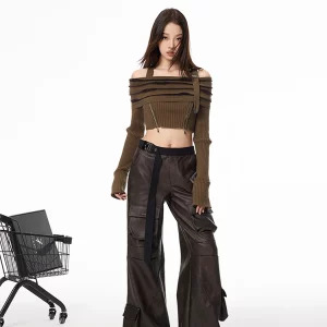 Y2K Grunge Cropped Sweater - Vintage Designer Autumn Winter Jumper