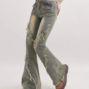 Y2K Grunge Cyber Punk Low Rise Flare Jeans - Bell Bottom Denim Pants for Women