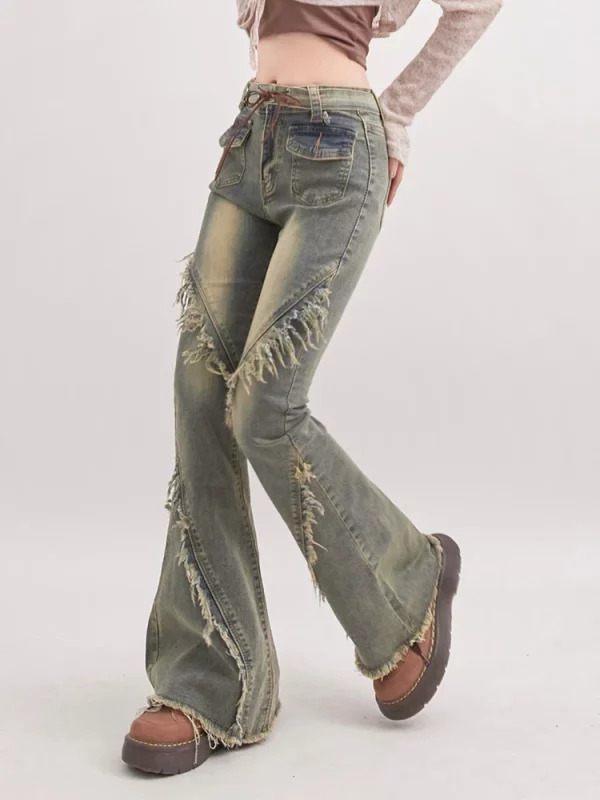 Y2K Grunge Cyber Punk Low Rise Flare Jeans - Bell Bottom Denim Pants for Women