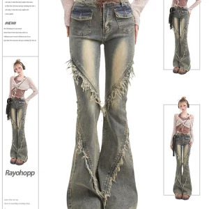 Y2K Grunge Cyber Punk Low Rise Flare Jeans - Bell Bottom Denim Pants for Women