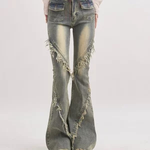 Y2K Grunge Cyber Punk Low Rise Flare Jeans - Bell Bottom Denim Pants for Women