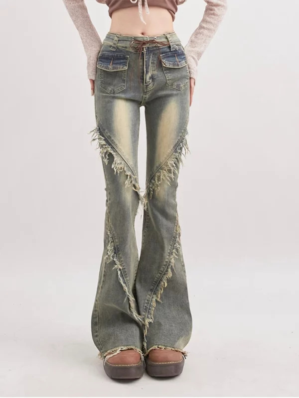 Y2K Grunge Cyber Punk Low Rise Flare Jeans - Bell Bottom Denim Pants for Women