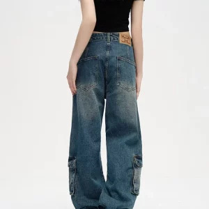 Y2K Grunge Denim Cargo Pants - Vintage Japanese Streetwear Design