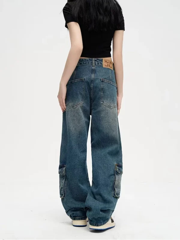 Y2K Grunge Denim Cargo Pants - Vintage Japanese Streetwear Design