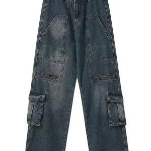 Y2K Grunge Denim Cargo Pants - Vintage Japanese Streetwear Design