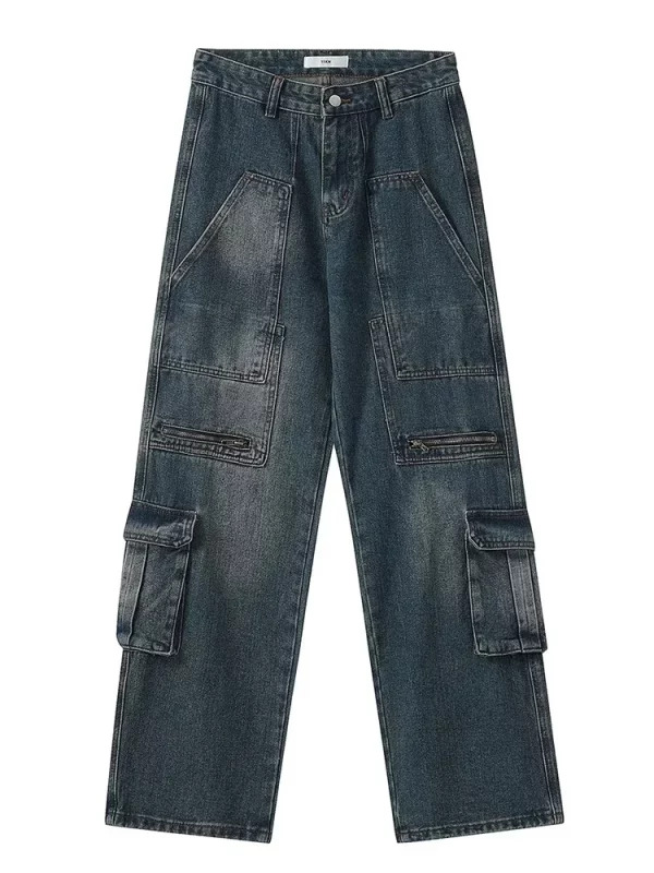 Y2K Grunge Denim Cargo Pants - Vintage Japanese Streetwear Design