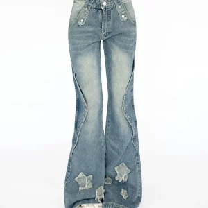 Y2K Grunge Denim Flare Jeans - Women's Kpop Harajuku Fashion Trashy Low Waisted Bell