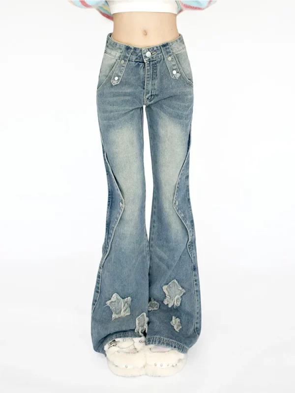 Y2K Grunge Denim Flare Jeans - Women's Kpop Harajuku Fashion Trashy Low Waisted Bell