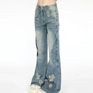 Y2K Grunge Denim Flare Jeans - Women's Kpop Harajuku Fashion Trashy Low Waisted Bell