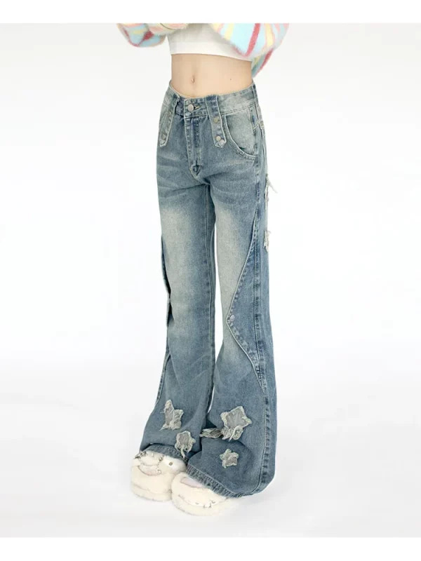 Y2K Grunge Denim Flare Jeans - Women's Kpop Harajuku Fashion Trashy Low Waisted Bell