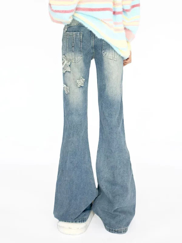 Y2K Grunge Denim Flare Jeans - Women's Kpop Harajuku Fashion Trashy Low Waisted Bell