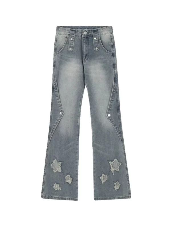 Y2K Grunge Denim Flare Jeans - Women's Kpop Harajuku Fashion Trashy Low Waisted Bell