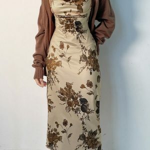 Y2K Grunge Floral Backless Maxi Dress - Elegant Party Outfit