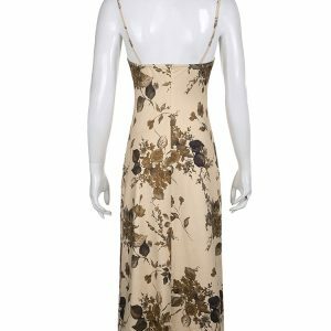 Y2K Grunge Floral Backless Maxi Dress - Elegant Party Outfit