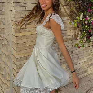 Y2K Grunge Floral Lace Bustier Dress - Corset, Cap Sleeve, Summer & Prom Party Outfit