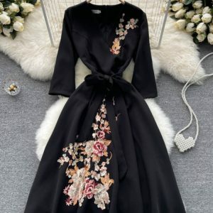 Y2K Grunge Floral Lace-Up V-Neck Mid-Calf Dress - Elegant Summer Evening Outfit