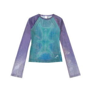 Y2K Grunge Gauze Top: Women's Tie Dye Long Sleeve T-Shirt - Cyberpunk Streetwear