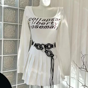 Y2K Grunge Goth Harajuku Mini Dress with Belt - Dark Academia Square Collar One-Piece Streetwear