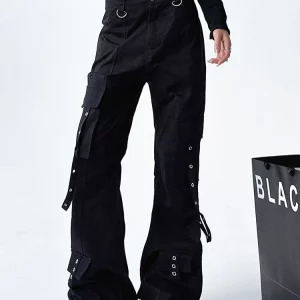 Y2K Grunge Gothic Cargo Pants - Multi-Pocket Streetwear Flare Trousers