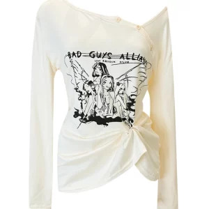 Y2K Grunge Gothic Harajuku Graphic Off Shoulder Crop Top