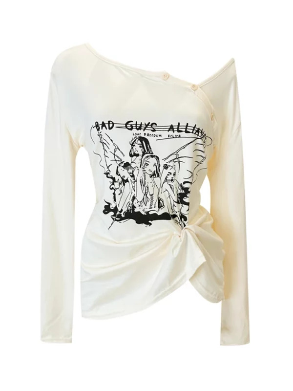 Y2K Grunge Gothic Harajuku Graphic Off Shoulder Crop Top