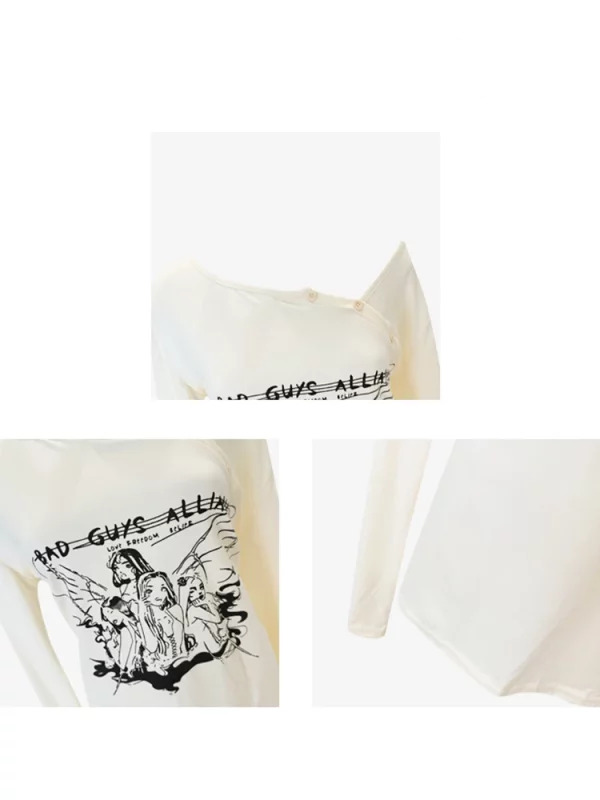 Y2K Grunge Gothic Harajuku Graphic Off Shoulder Crop Top