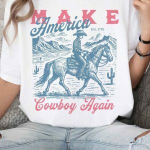 Y2K Grunge Graphic Tee - Make America Cowboy Again, USA Independence Day, Red White Blue Western Shirt