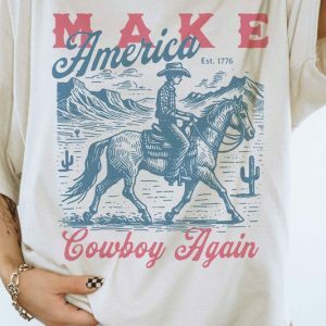 Y2K Grunge Graphic Tee - Make America Cowboy Again, USA Independence Day, Red White Blue Western Shirt