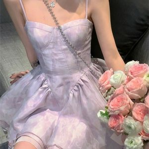 Y2K Grunge Halter Fairy Dress - Sweet Princess, Dreamy Birthday, Graduation Party, Summer Outfits