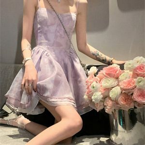 Y2K Grunge Halter Fairy Dress - Sweet Princess, Dreamy Birthday, Graduation Party, Summer Outfits