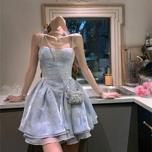 Y2K Grunge Halter Fairy Dress - Sweet Princess, Dreamy Birthday, Graduation Party, Summer Outfits