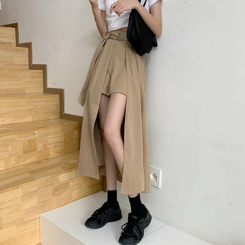 Y2K Grunge High Waist Asymmetrical Cargo Skirt - Summer Streetwear for Women