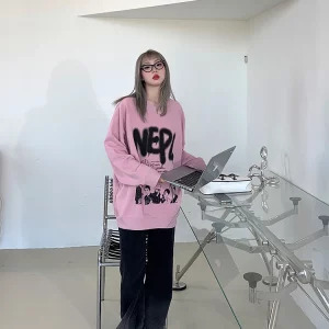 Y2K Grunge Hoodie: Fall/Winter Graphic O-Neck Pullover Sweatshirt