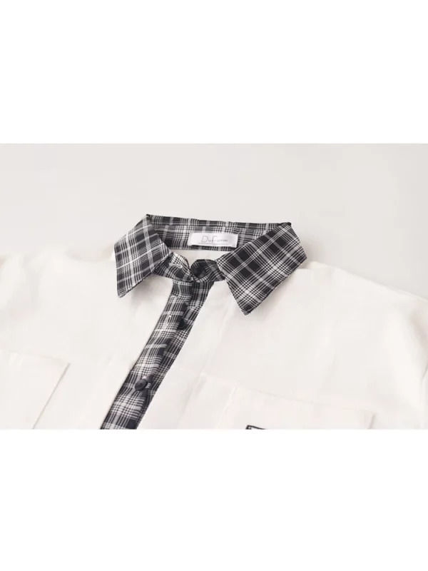 Y2K Grunge Overshirt Jacket: Plaid Patchwork Streetwear Tide with Hip-Pop Design