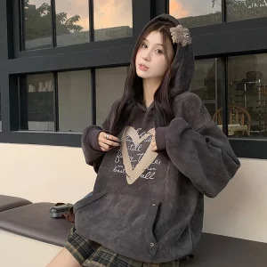 Y2K Grunge Oversized Hoodie - Vintage Graphic Sweatshirt