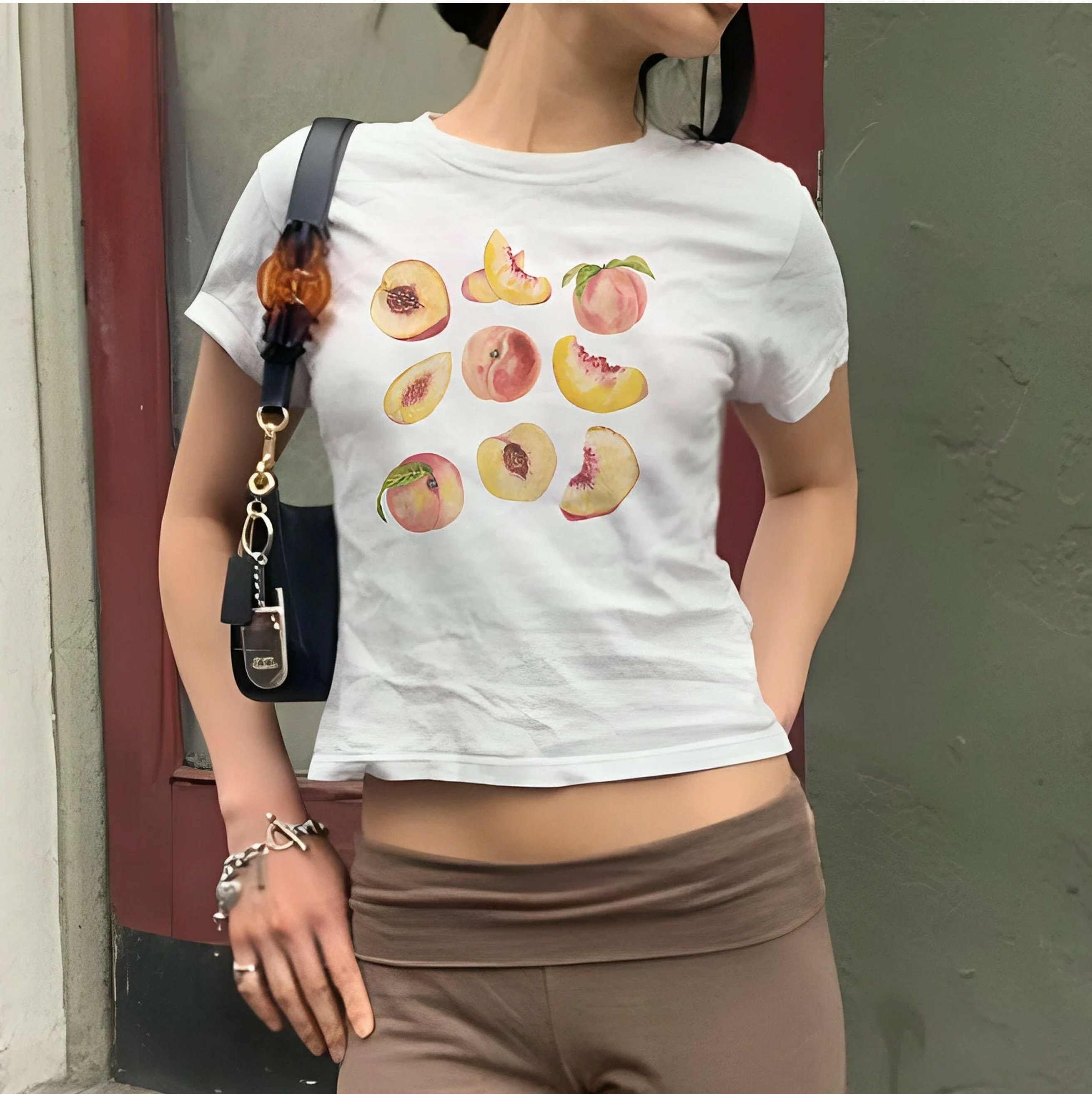 Y2K Grunge Peaches Baby Tee Graphic Crop Top - 90s Fashion, Spring Outfits, Dress to Impress