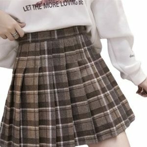 Y2K Grunge Plaid Mini Skirt - High Waist Ruffles, Casual Lolita Fashion, Cute Dark Academia Style