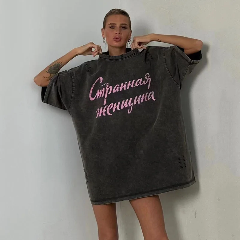 Y2K Grunge Plus Size 3XL Vintage Letter Print T-Shirt - Retro 90s Streetwear Chic Oversize Top