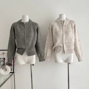 Y2K Grunge Retro Style Cardigan - Vintage O-Neck Zip Sweater for Women