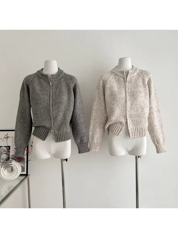 Y2K Grunge Retro Style Cardigan - Vintage O-Neck Zip Sweater for Women