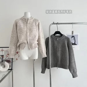 Y2K Grunge Retro Style Cardigan - Vintage O-Neck Zip Sweater for Women