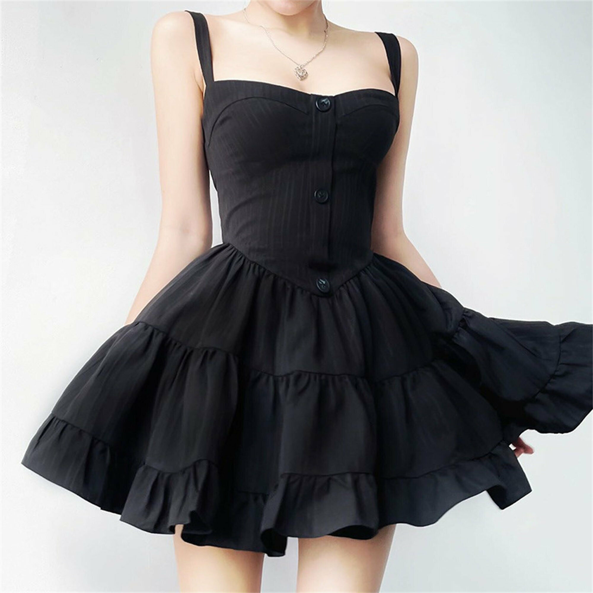 Y2K Grunge Slip Dress - Vintage Black & White Princess, Cottagecore Fairy, Homecoming Party Dress