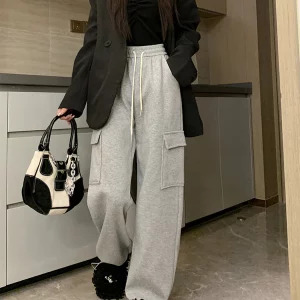 Y2K Grunge Streetwear Cargo Pants for Women - Vintage Style Sweatpants with Drawstring Waist