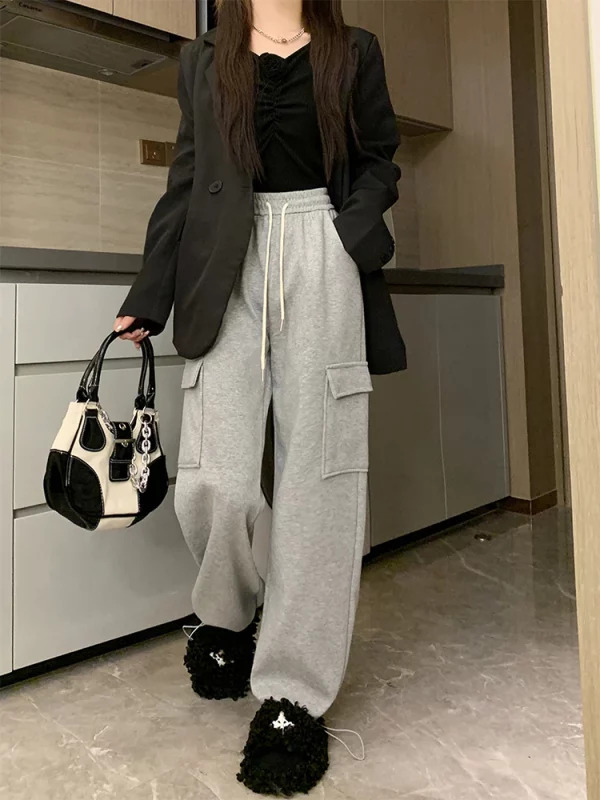 Y2K Grunge Streetwear Cargo Pants for Women - Vintage Style Sweatpants with Drawstring Waist