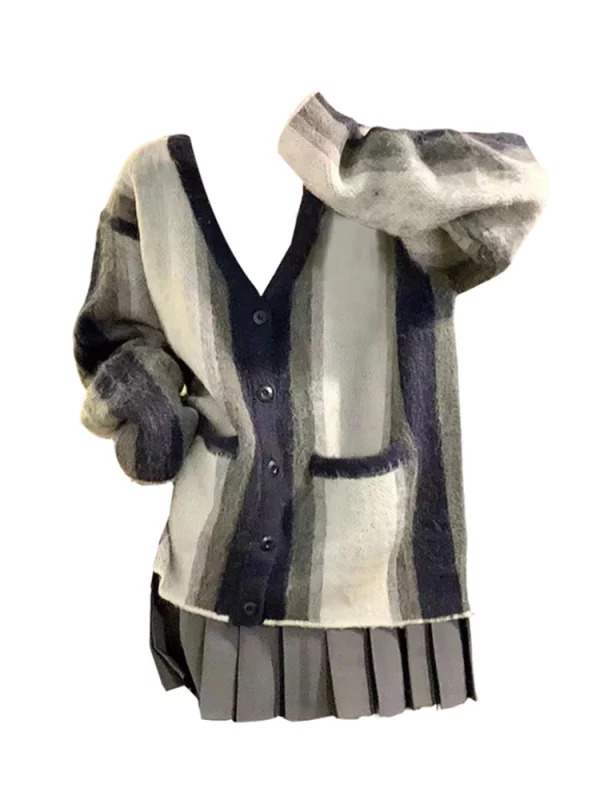 Y2K Grunge Striped Cardigan: Vintage French Fashion for Women