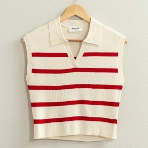 Y2K Grunge Striped Polo Vest - Chic Summer Crop Top for Women