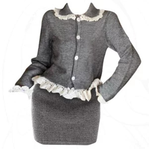 Y2K Grunge Style 2-Piece Set: Lace Patchwork Top & Mini Hip Wrap Skirt