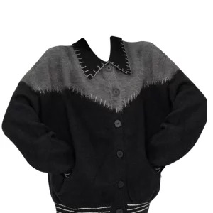 Y2K Grunge Style Contrast Color Cardigan Sweater - Harajuku Fashion Long Sleeve Top