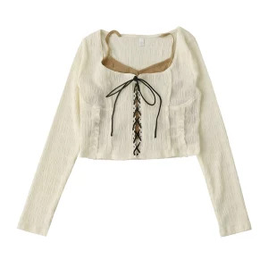 Y2K Grunge Style Crop Top with Lace-Up Detail - Women's Korean Fashion